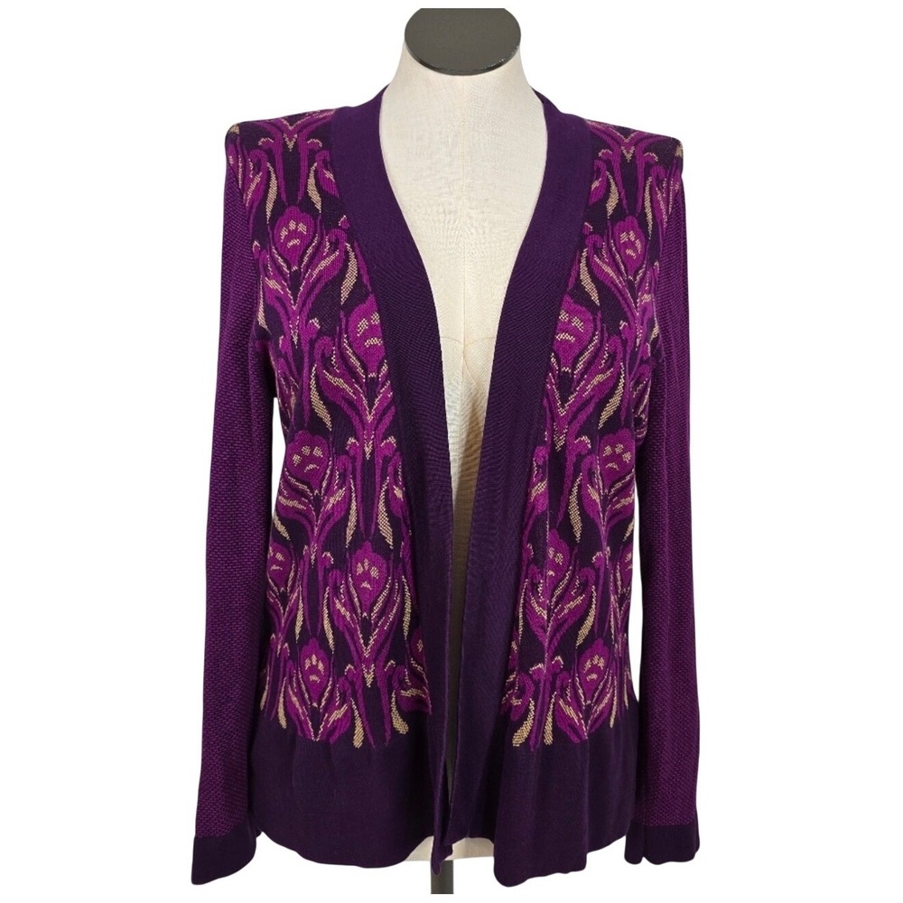 Coldwater Creek Purple Floral Silk Blend Cardigan Sweater Size 16 / XL - Picture 1 of 5